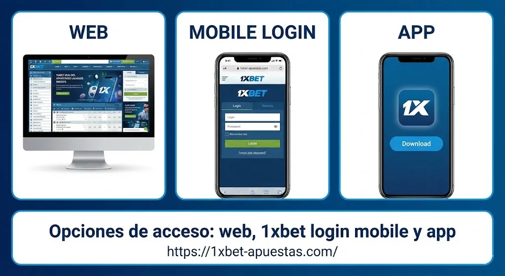 Opciones de acceso: web, 1xbet login mobile y app