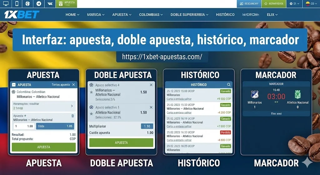 Interfaz: apuesta, doble apuesta, histórico, marcador